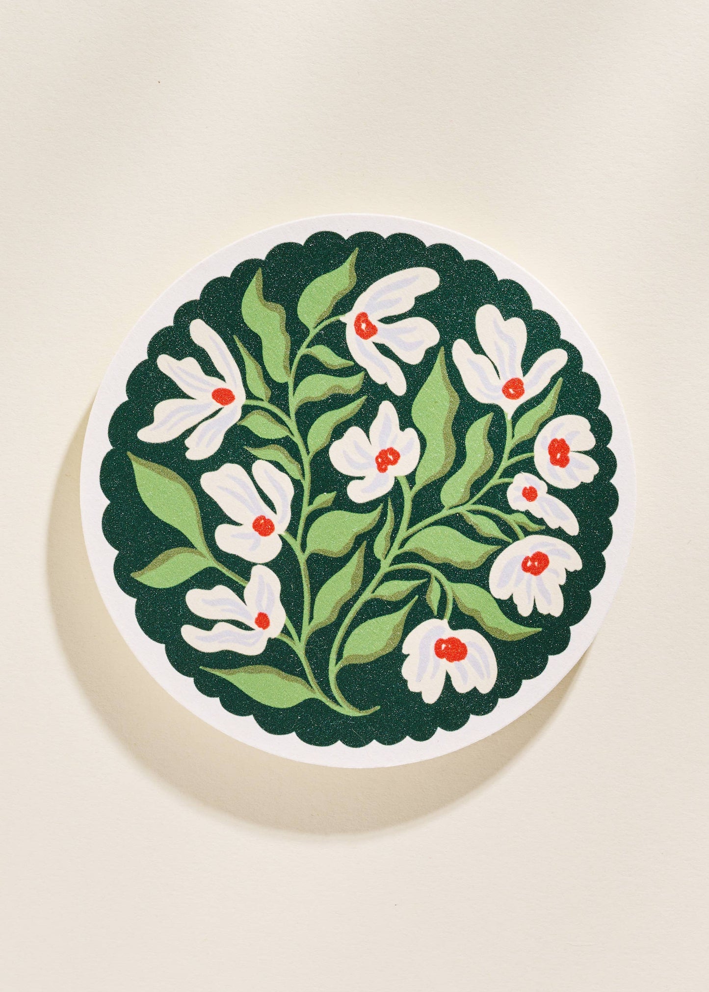Green and Lavender Floral Scalloped Coasters - Set of Four