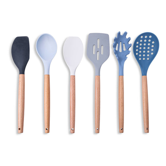6pc Beechwood & Silicone Utensil Set