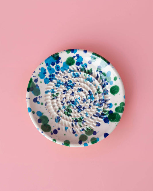 Garlic grater ceramic plate - Small blue coral