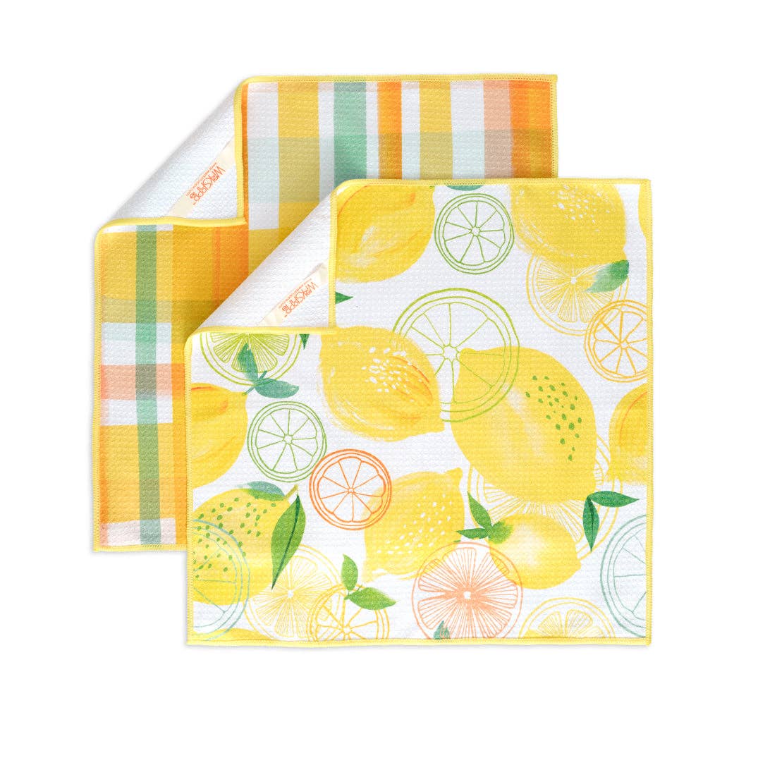 Lemon Plaid Microfiber Towel Set, All Surface Cleaning Cloth