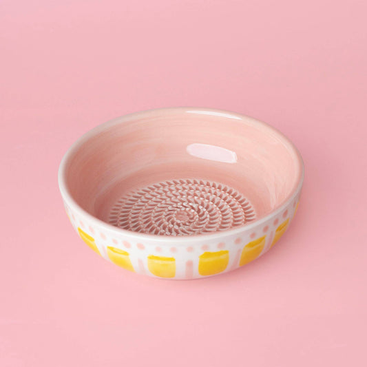Vintage Pottery Grater Bowl – Pink and Yellow / VALENTINA