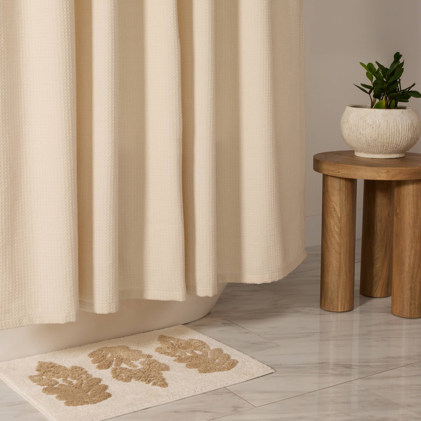 Waffle-Weave Cotton Blend Shower Curtain
