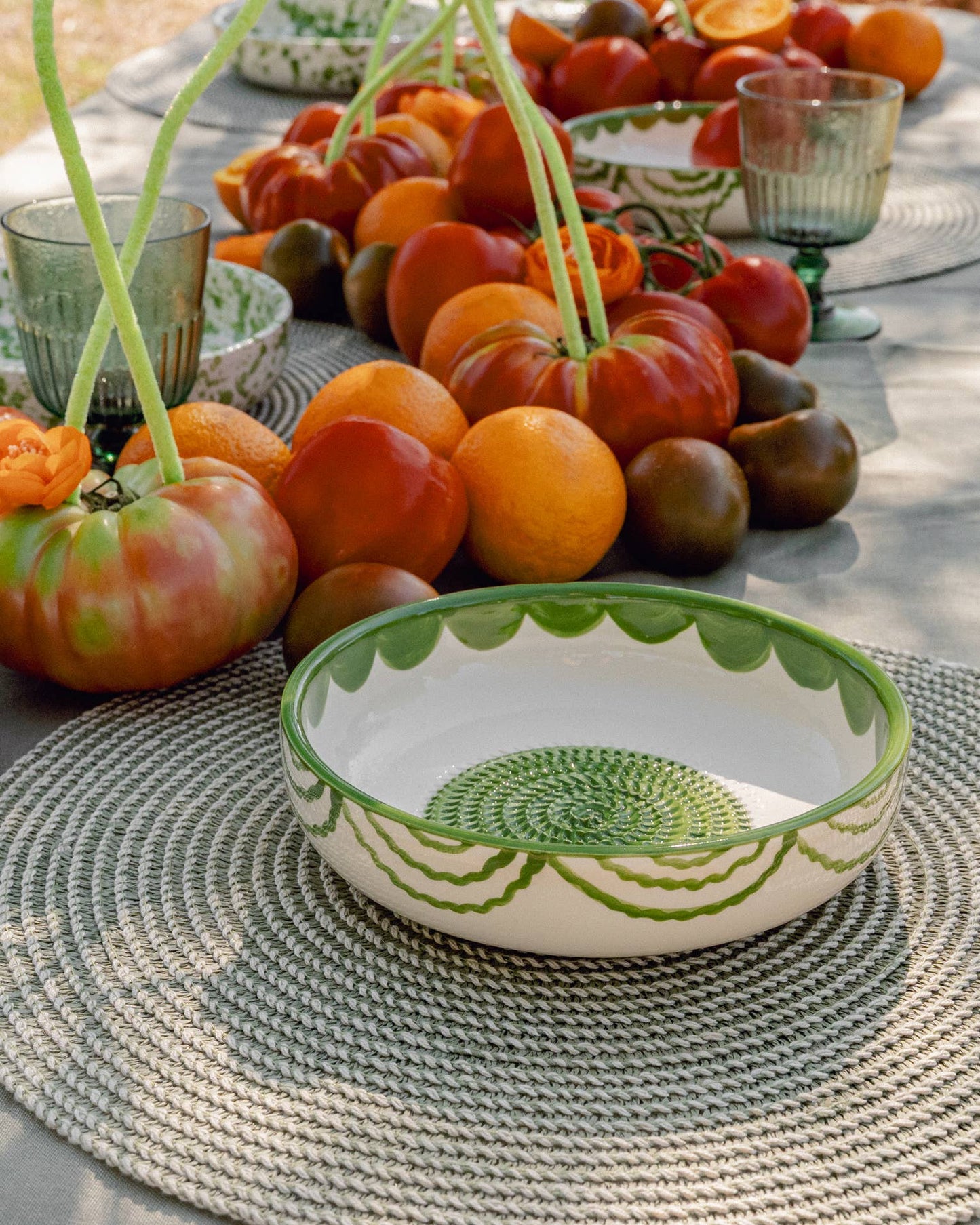Vintage Pottery Grater Bowl – Green and White / ROOTS