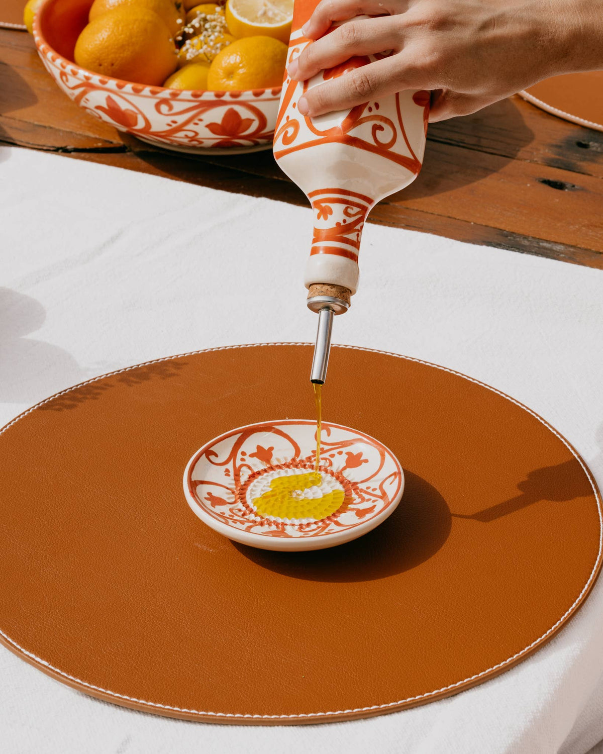 Ceramic Garlic Grater Plate - Small Orange & Beige