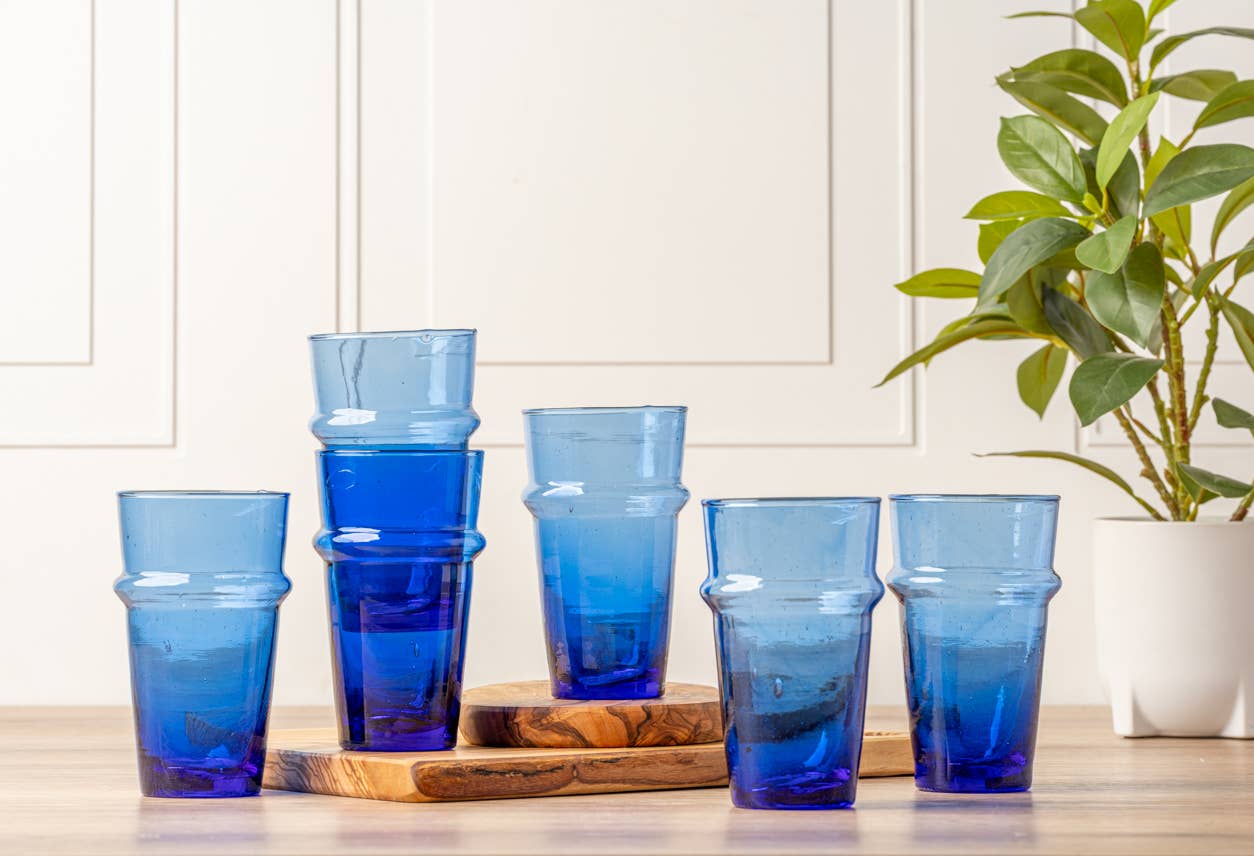 Moroccan Beldi Glassware - Blue (Set of 6)