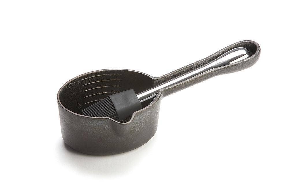Outset Cast Iron Sauce Pot with Basting Brush, 4.5" x 10"