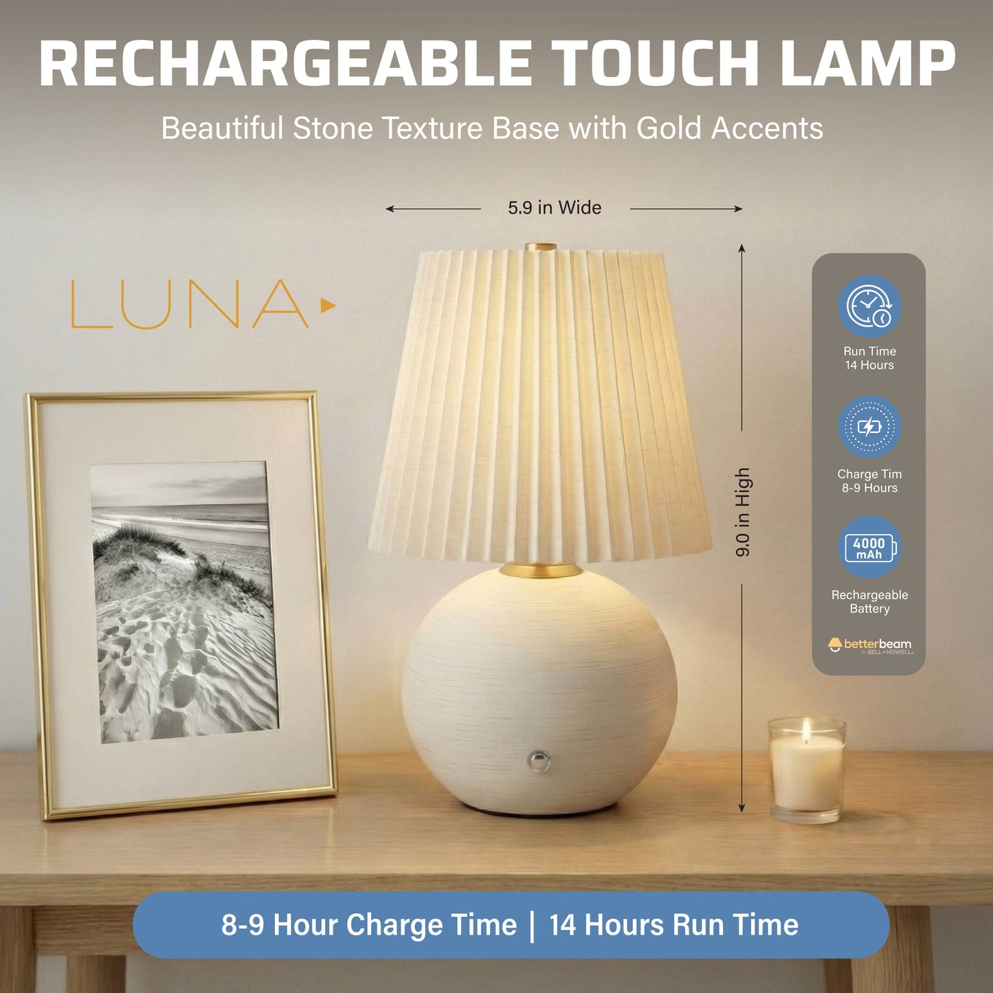Rechargeable Ceramic Luna Table Lamp
