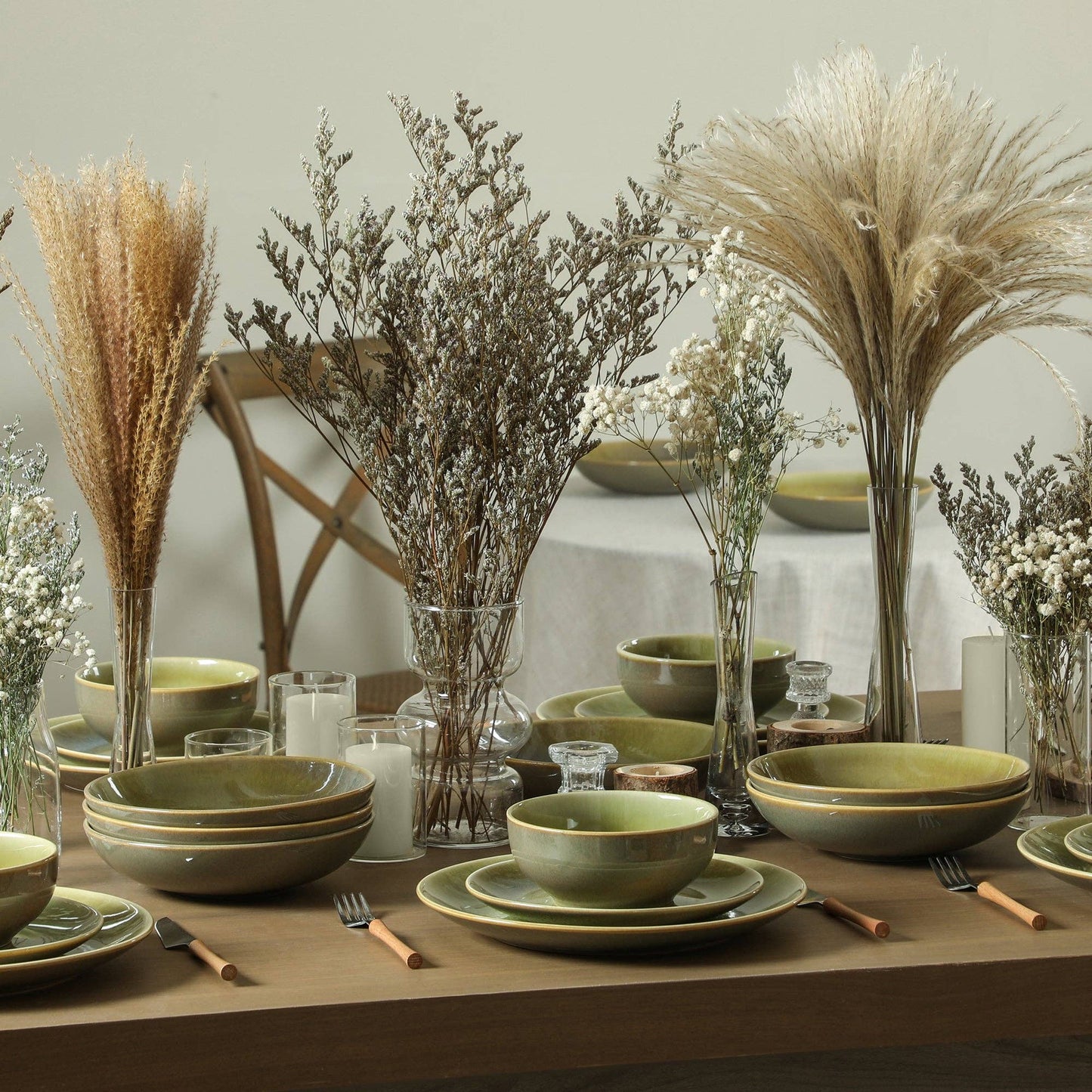 Riley Stoneware Pasta Bowl Set - Green and Blue