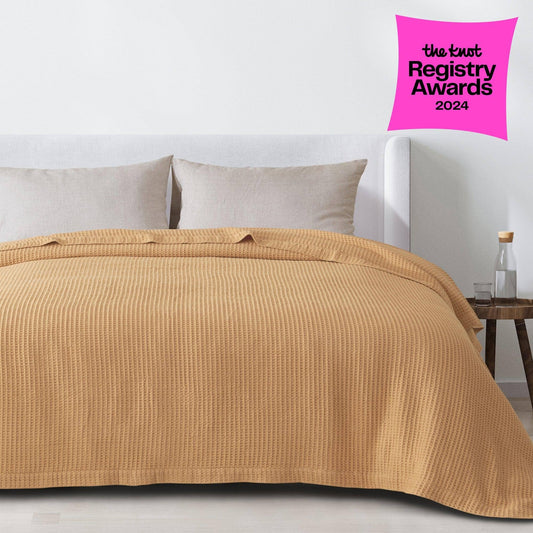 Bed Blanket - 100% Cotton Waffle Weave - Mikala Collection