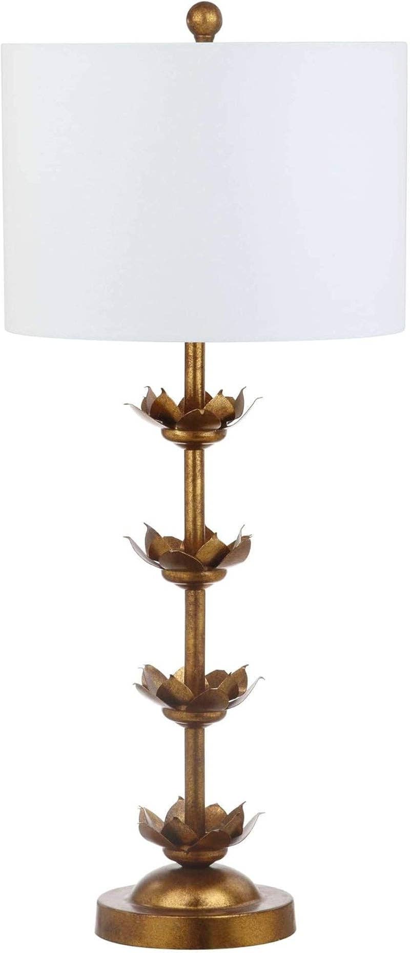 Antique Gold Leaf 32-Inch Table Lamps with White Drum Shade, Set of 2