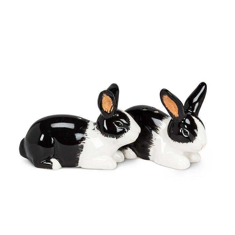 Dutch Rabbit Salt and Pepper Shakers-Black and White-3.5"L