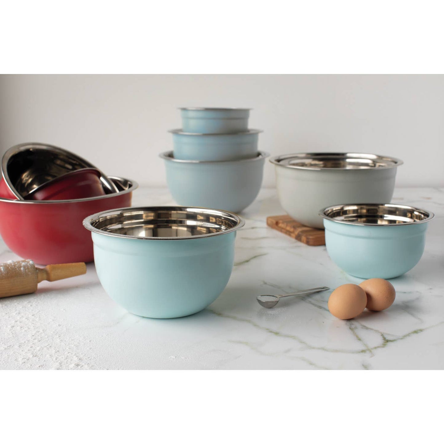 Matte Steel Robins Egg Blue Mixing Bowls Set of 3
