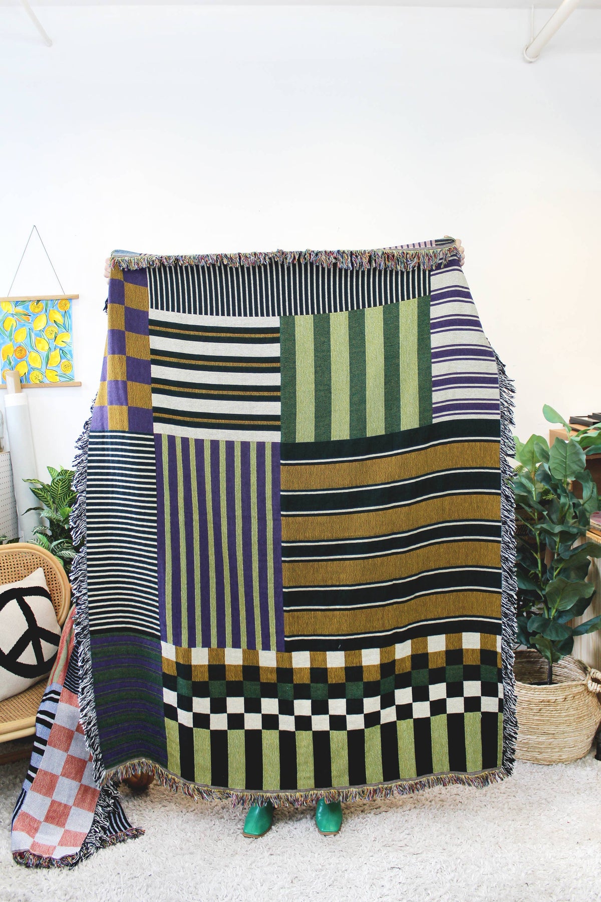 Chex Mix Checkerboard Stripe Patchwork Tapestry Blanket