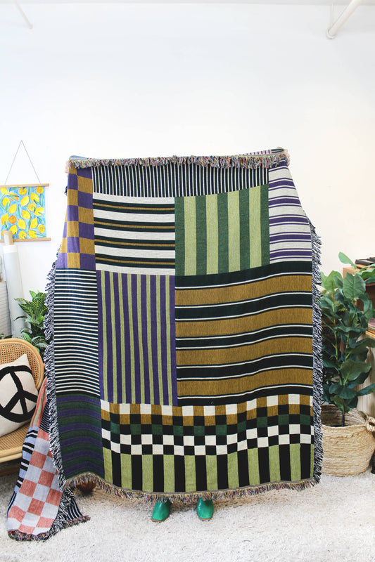 Chex Mix Checkerboard Stripe Patchwork Tapestry Blanket
