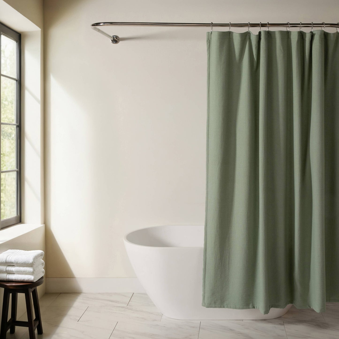Waffle-Weave Cotton Blend Shower Curtain