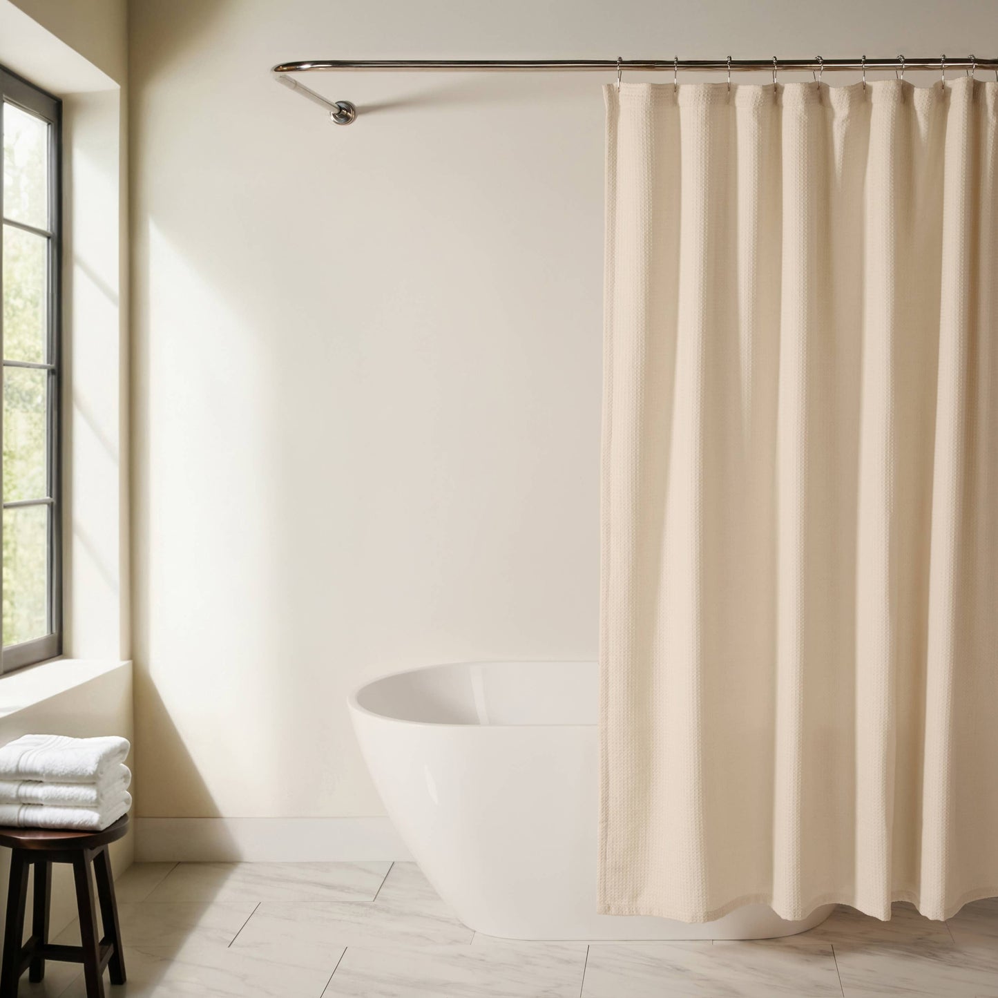 Waffle-Weave Cotton Blend Shower Curtain