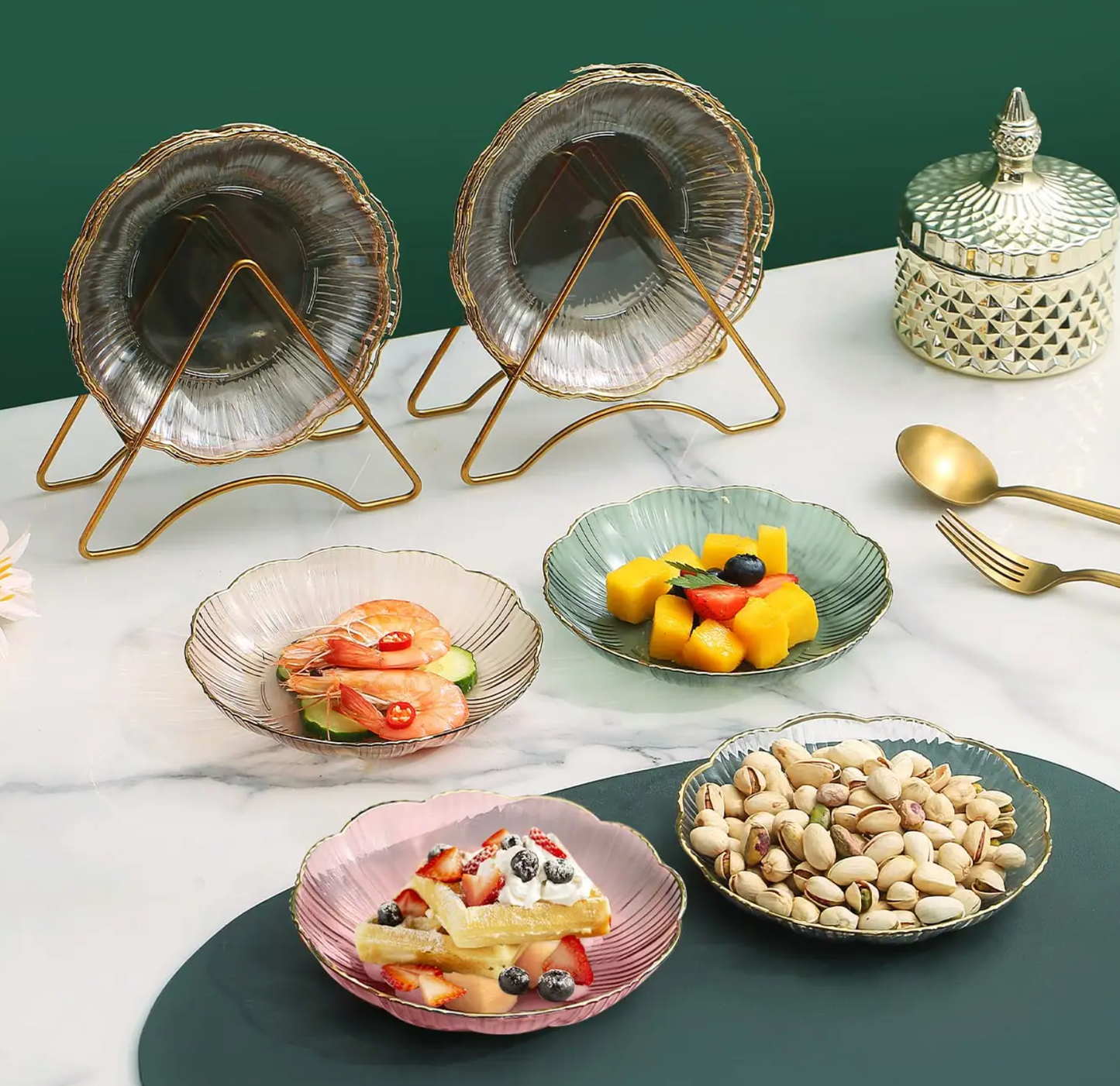 4pcs Set Flower Shape Snack Plate with Rack
