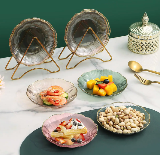 4pcs Set Flower Shape Snack Plate with Rack