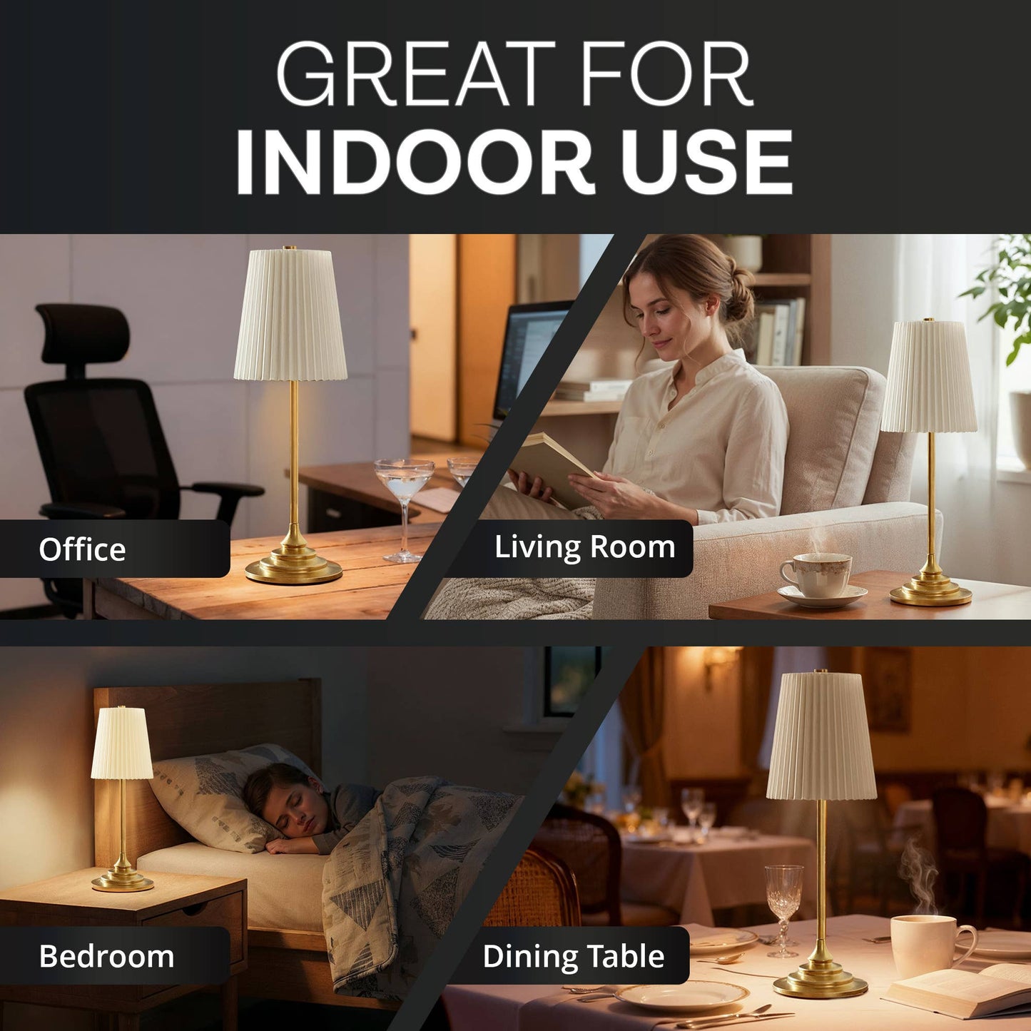 Cream 16" Height Rechargeable Touch Control LED Lamp