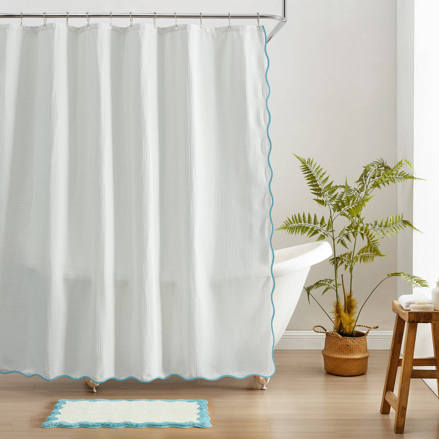 Waffle Weave Shower Curtain – Sky Blue & White