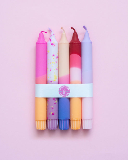 Taper candles- 5 pack/ pastel party sunset mix