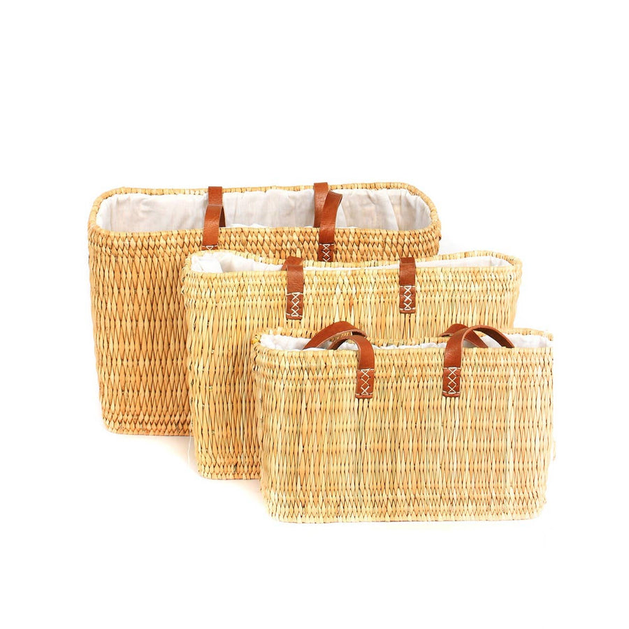 Handwoven French Market Basket with Leather Handles