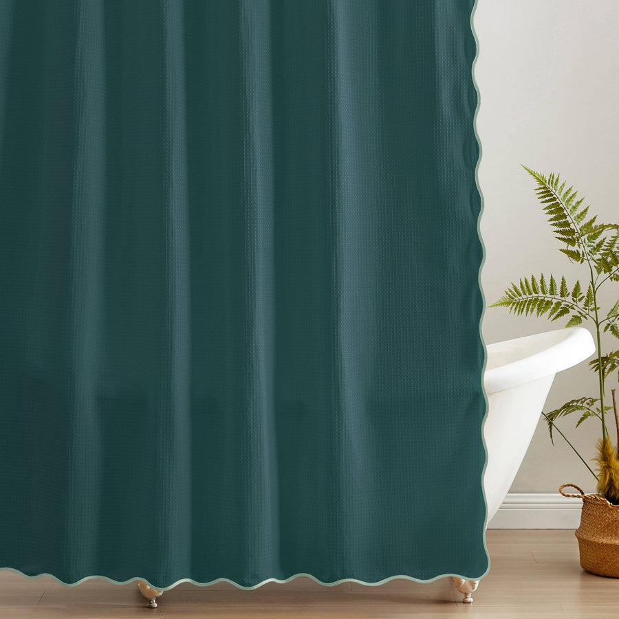Waffle Weave Shower Curtain – Light Sage & Dark Teal