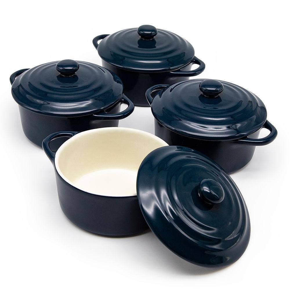 Kook Mini Casserole Dishes & Lids, Ceramic, 12 oz, Set of 4