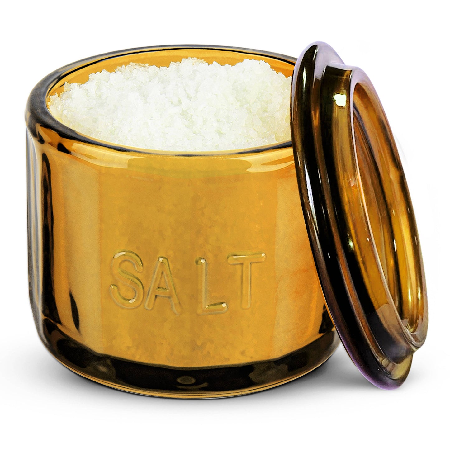 Kook Embossed Salt Cellar & Lid, Pressed Glass, 10 oz