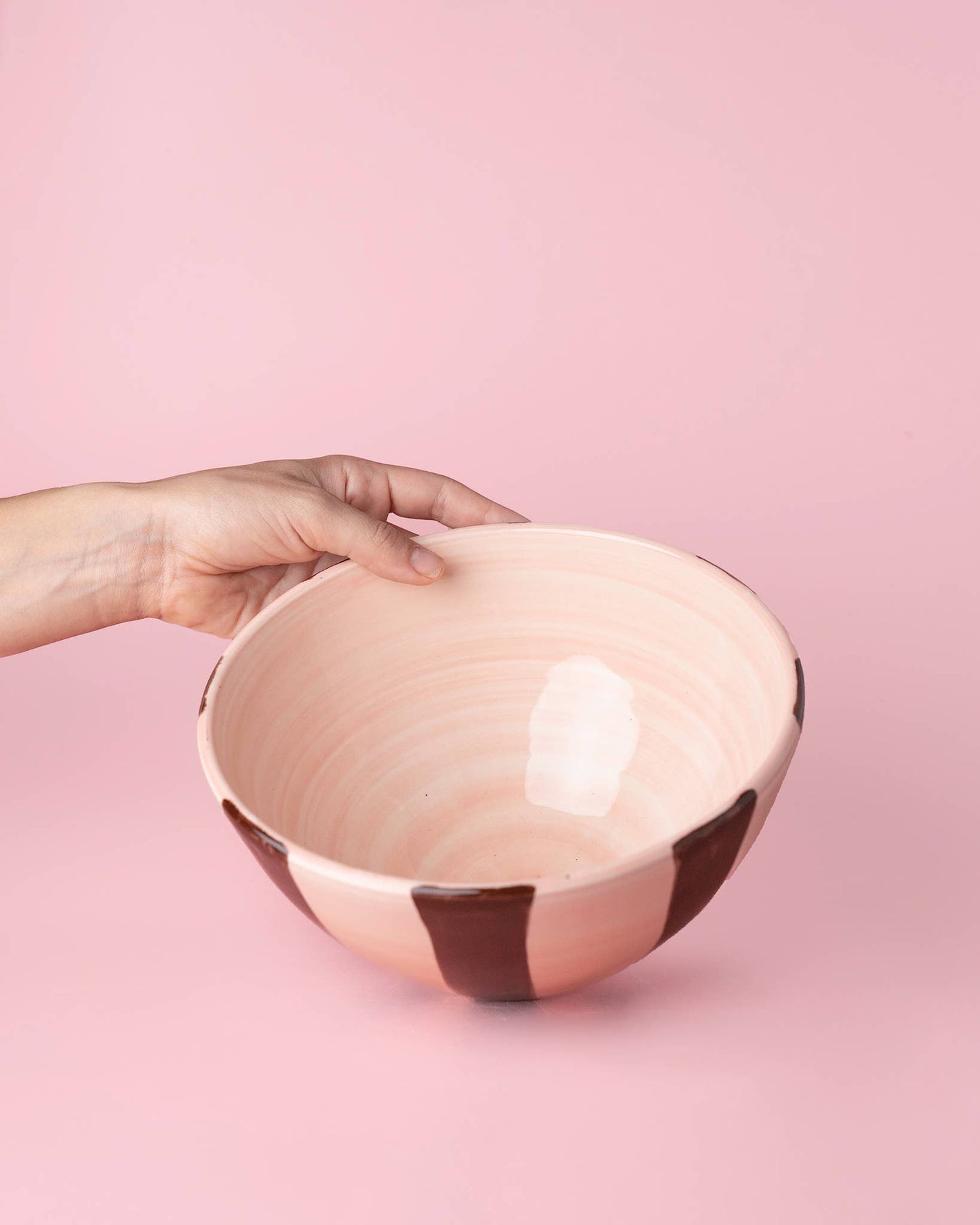 Ceramic Salad Bowl 1.5 L - 21 cm - Pink and Brown - Chocolate