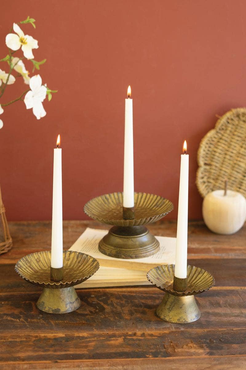 Set of 3- Fluted Base Candle Holders