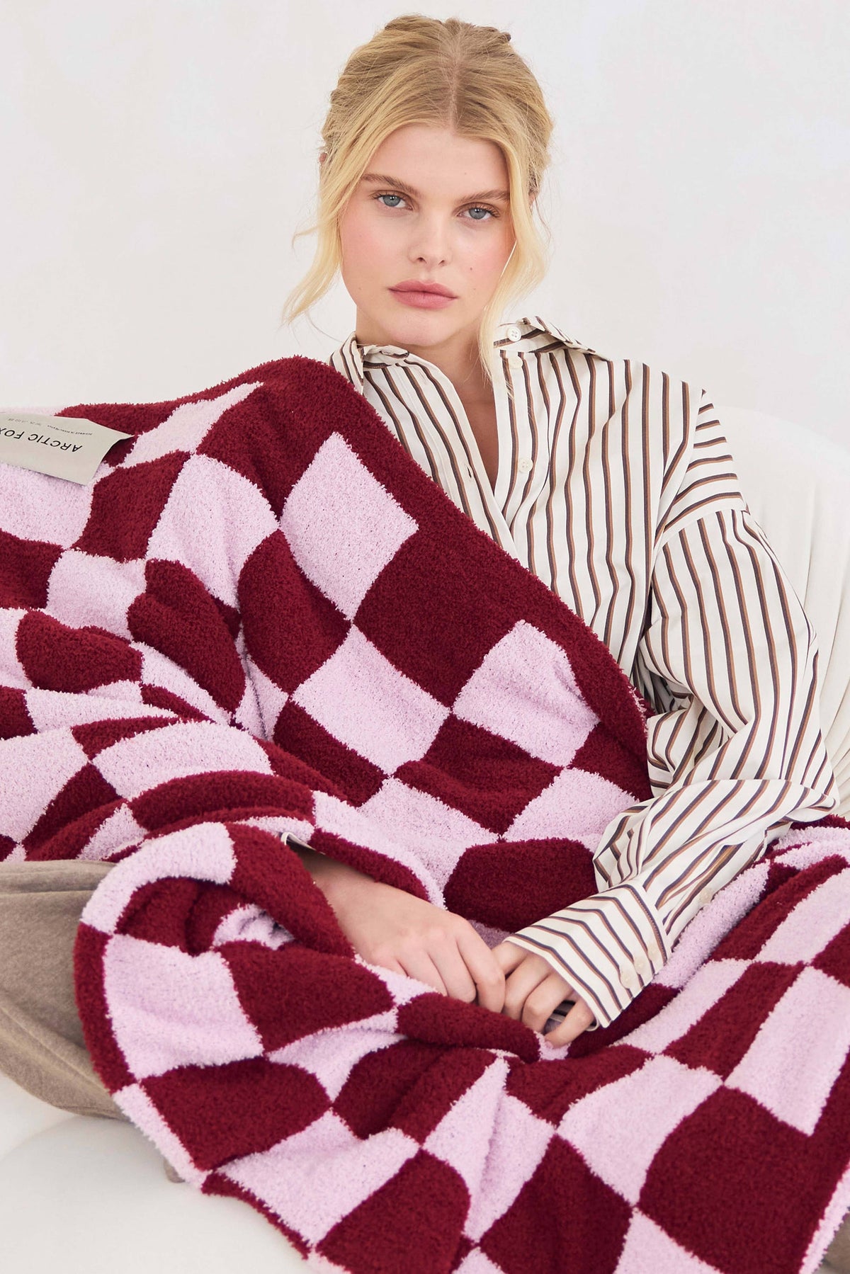 The Teddy Throw - 100% Recycled - Pink Check - FW26